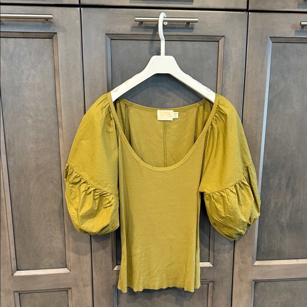 Nation Olive Puff Sleeve Top